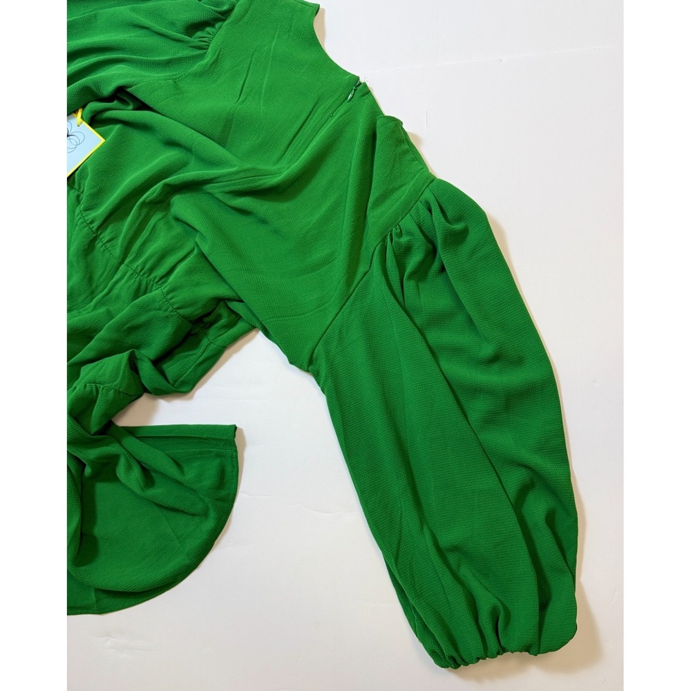CeCe Green Puff‎ Sleeve Tiered Short Dress Size Large Lined Crepe Textured NWI - Picture 12 of 16